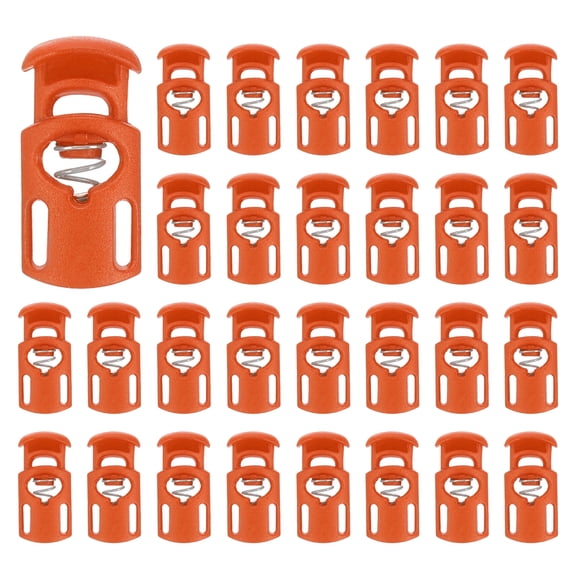 Uxcell 30pcs Spring Cord Locks Plastic Single Hole Toggle Stopper for Drawstrings and DIY Projects Orange-Red