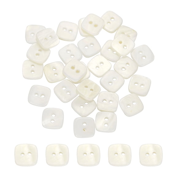 Uxcell 30pcs Square Buttons 11mm 2 Holes Shell Craft Sewing Buttons, White