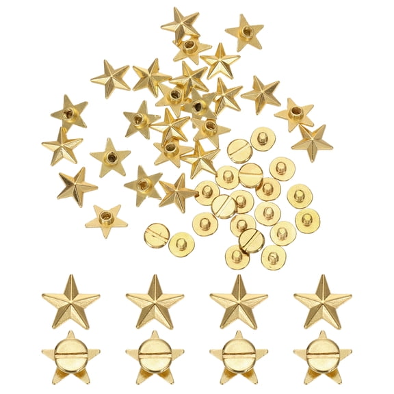 Uxcell 30pcs Star Rivets Set 12.5mm Metal Star Studs Spikes Double Cap Spikes Rivet for Leather Craft DIY Clothing Cap Bags Belts, Gold