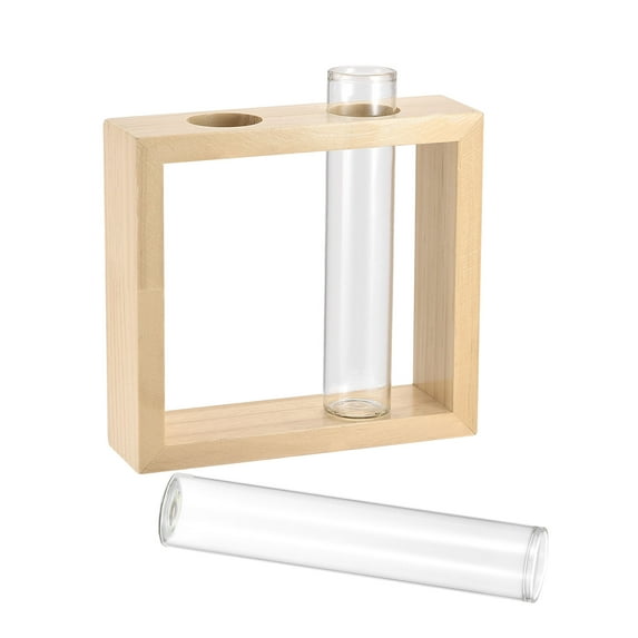 Uxcell 30x150mm Flat Base Glass Test Tubes with 2-Wells Wooden Tube Rack 3in1 Set