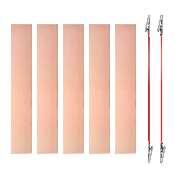 Uxcell 30x180mm Copper Anode Sheet, 5 Pack Pure Copper Strip (99.995% Pure) 1mm Thick Plate Electrode Set with Alligator Clips Cables for Electroplating Plating Experiment