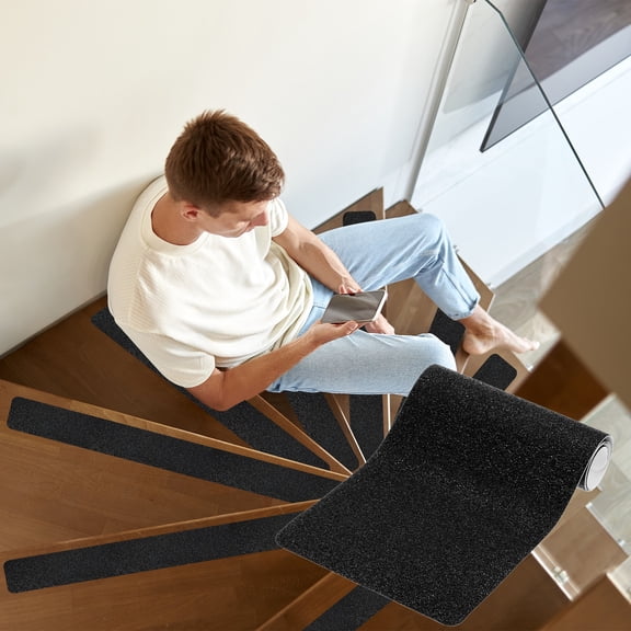 Uxcell 30x6 Inch Black Non-Slip Stair Treads Tape, 5 Pack Self Adhesive Anti-Slip Indoor Stair Strips for Wooden Steps
