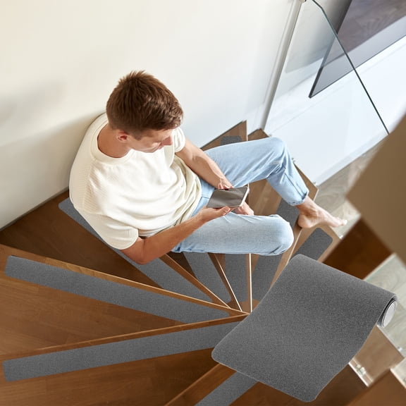 Uxcell 30x6 Inch Grey Non-Slip Stair Treads Tape, 15 Pack Self Adhesive Anti-Slip Indoor Stair Strips for Wooden Steps