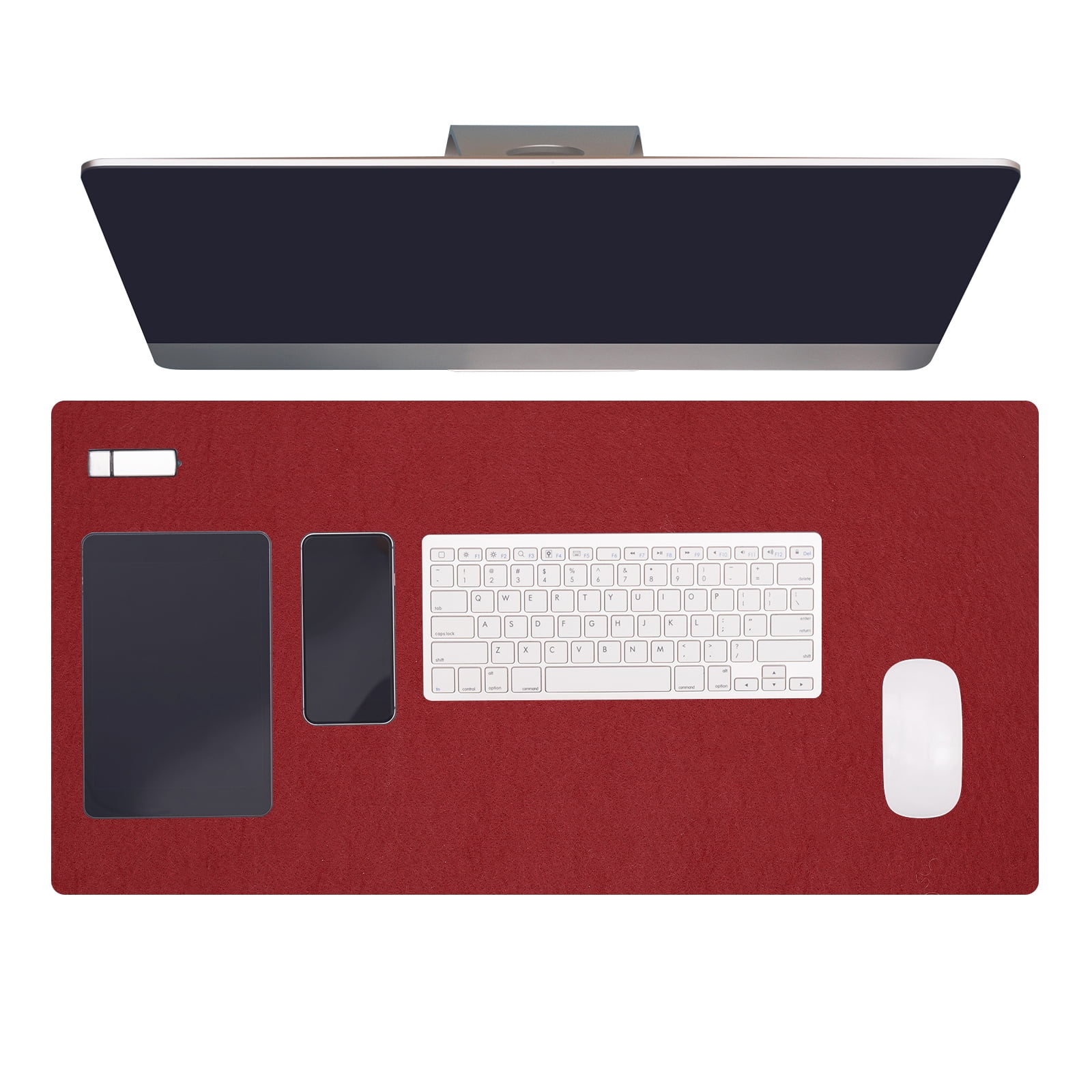 Uxcell 31.5" x 15.7" Large Felt Desk Pad Protector, Upgrade Non-Slip Desk Mat Full Table Mouse Pad Keyboard Mats for Laptop Computer Writing Desk Table Gaming Home, Wine Red