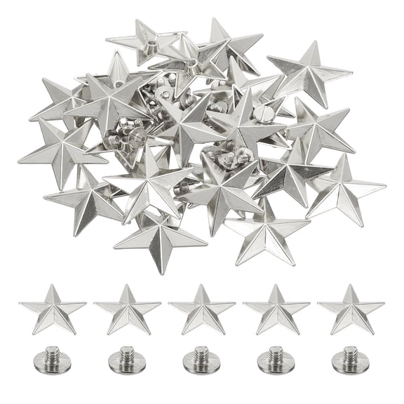 Uxcell 31mm Star Rivets, 25 Sets Leather Rivets Studs Rivets Double Cap Spikes Rivet for Leather Crafting for Decor Repair DIY Clothing Belts Bags Shoes, Silver Tone