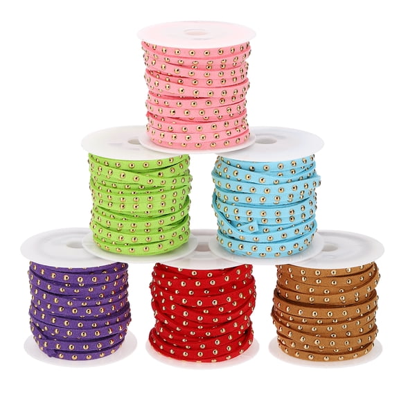 Uxcell 32.8 Yards Colorful Studded Faux Suede Cord Rope Each 5 Meter 5mm Golden Rivets