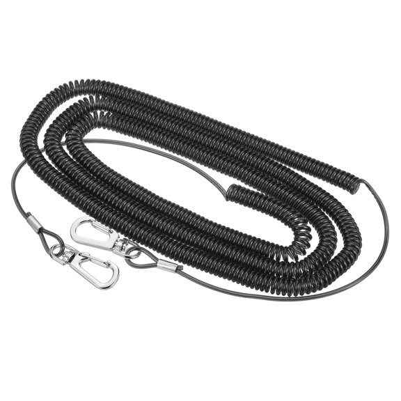 Uxcell 32.8ft Heavy Spring Fishing Coiled Lanyard Extension Cord Tether with Metal Clip, Black