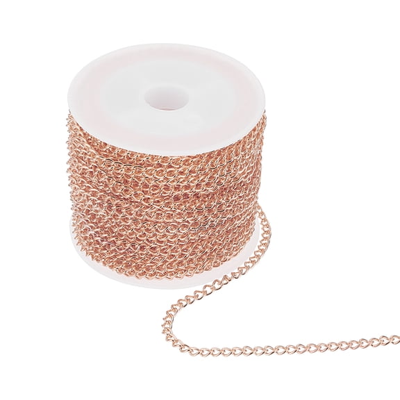 Uxcell 32.8ft Stainless Steel Curb Chain for Necklace Jewelry Making, 4mm Twisted Links Cable Chains Bulk, Rose Gold
