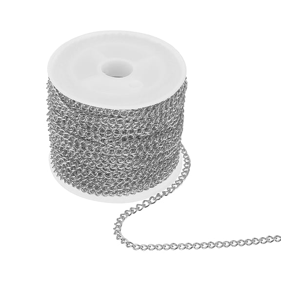 Uxcell 32.8ft Stainless Steel Curb Chain for Necklace Jewelry Making, 4mm Twisted Links Cable Chains Bulk, White Gold