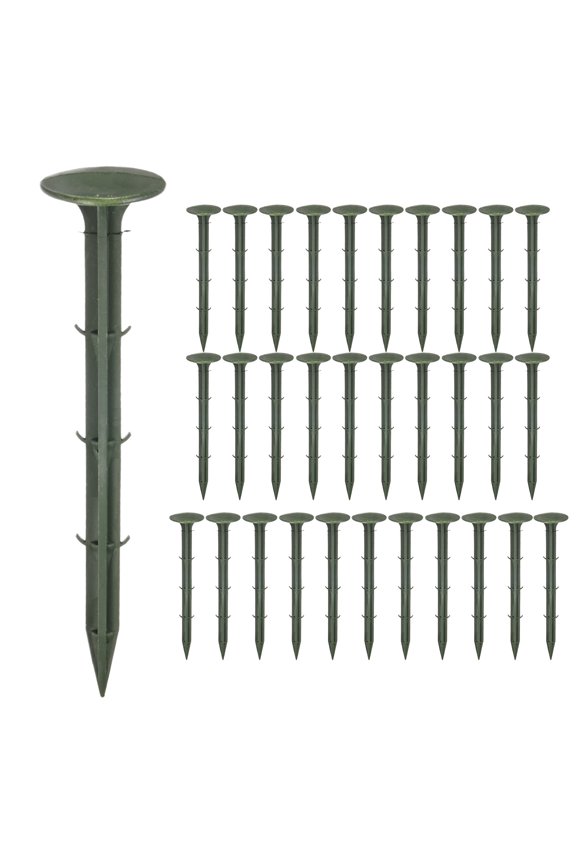 32-Pack Survey Markers Garden Stakes, 1.3 x 6.3 Inch Plastic Low Profile Survey Stakes Anchors Spikes for Tarpaulin/Lawn Border [Green]