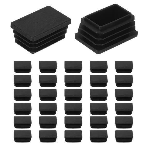 Uxcell 32 Pcs 1 1/2 x 1 Inch Rectangle Tubing End Caps for Metal Tubing Post Chair Leg Table Bookshelves, Black