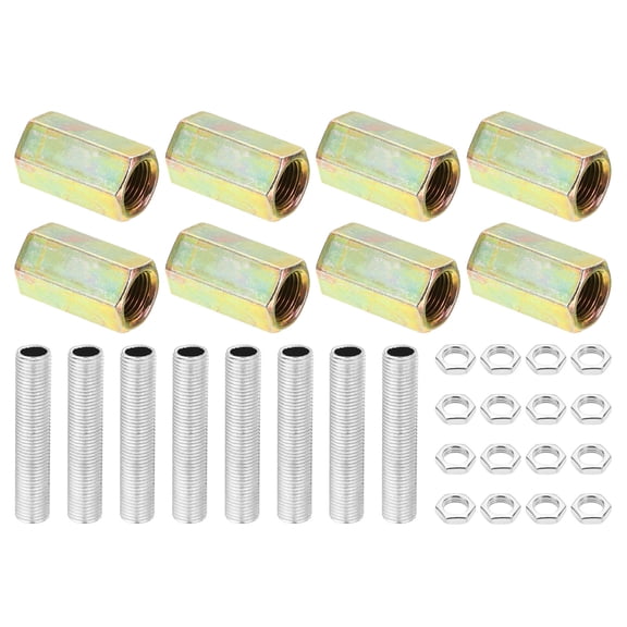 Uxcell 32 Pcs M10Ć25 Hexagon Closed Coupling Nut with Threaded Pipe and Hex Nut