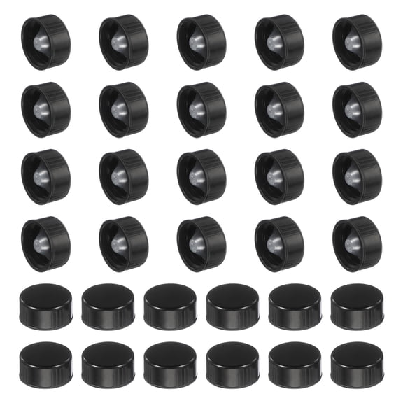 Uxcell 32 Pcs Phenolic Resin Cover, 22mm Poly Seal Screw Caps Plastic Replacement Bottle Caps Thread Plastic Lids for Chemicals Food Cosmetics Bottles, Black