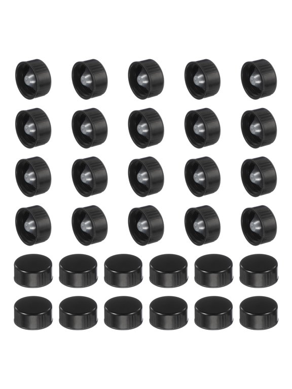 32 Pcs Phenolic Resin Cover, 22mm Poly Seal Screw Caps Plastic Replacement Bottle Caps Thread Plastic Lids for Chemicals Food Cosmetics Bottles, Black