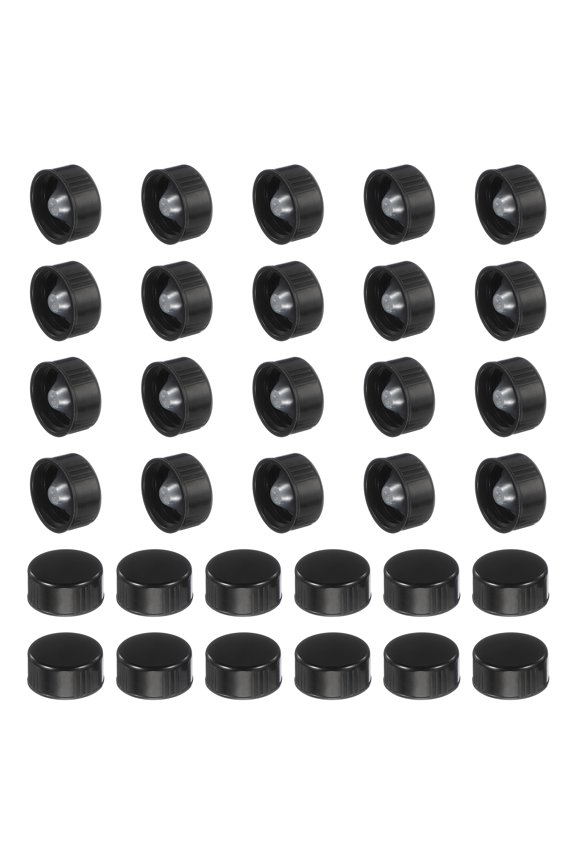 32 Pcs Phenolic Resin Cover, 22mm Poly Seal Screw Caps Plastic Replacement Bottle Caps Thread Plastic Lids for Chemicals Food Cosmetics Bottles, Black