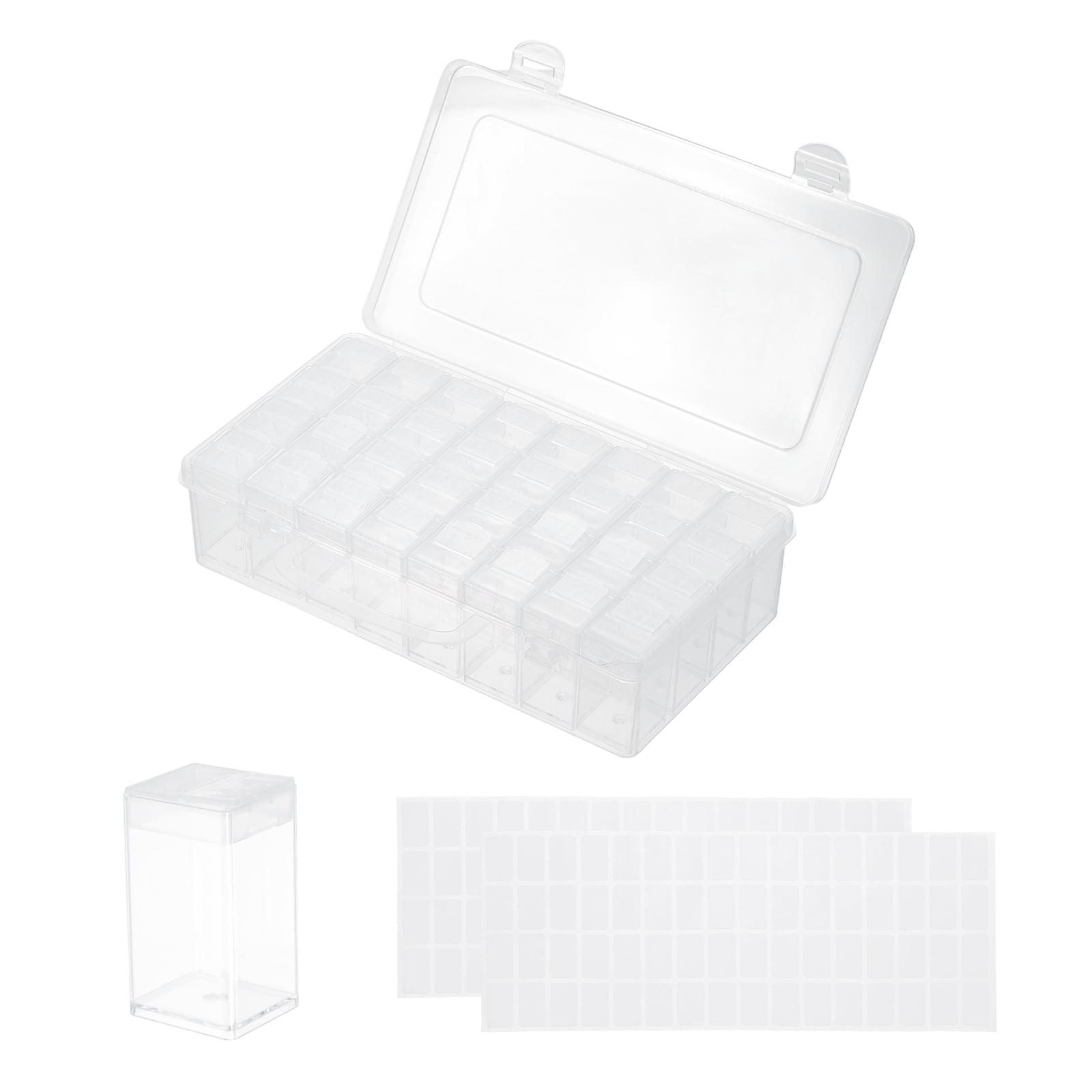 Uxcell 32 Slots Diamond Art Storage Containers, Clear Plastic Diamond Art Painting Beads Organizer Case Accessories with Labels for Jewelry Nail Crafts Rhinestones, 8.8x4.7x2.2inch