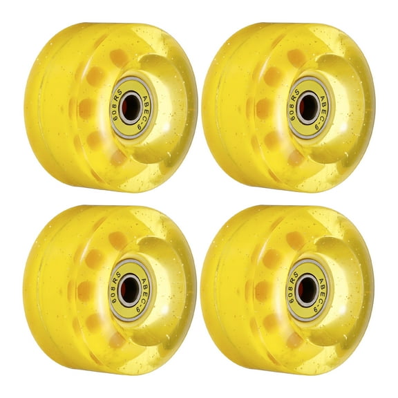 Uxcell 32 x 58mm Roller Skate Wheels with Bearings 82A Quad Skate Replacement, Shine Yellow 4 Pack