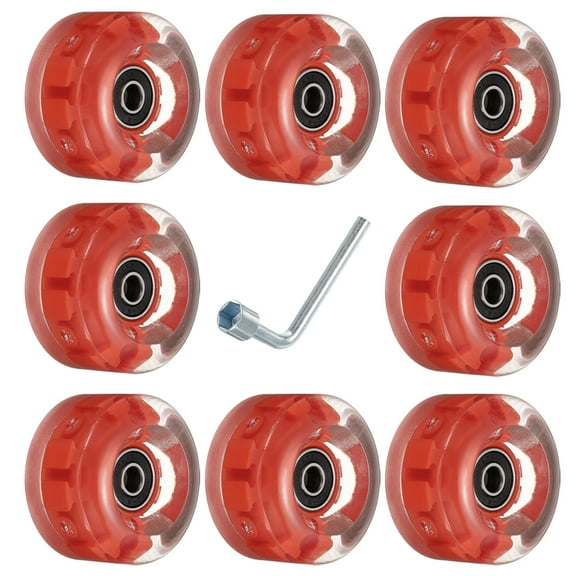 Uxcell 32 x 58mm Roller Skate Wheels with Bearings Light Up Wheel Quad Skate Replacement, Red Light 8 Pack