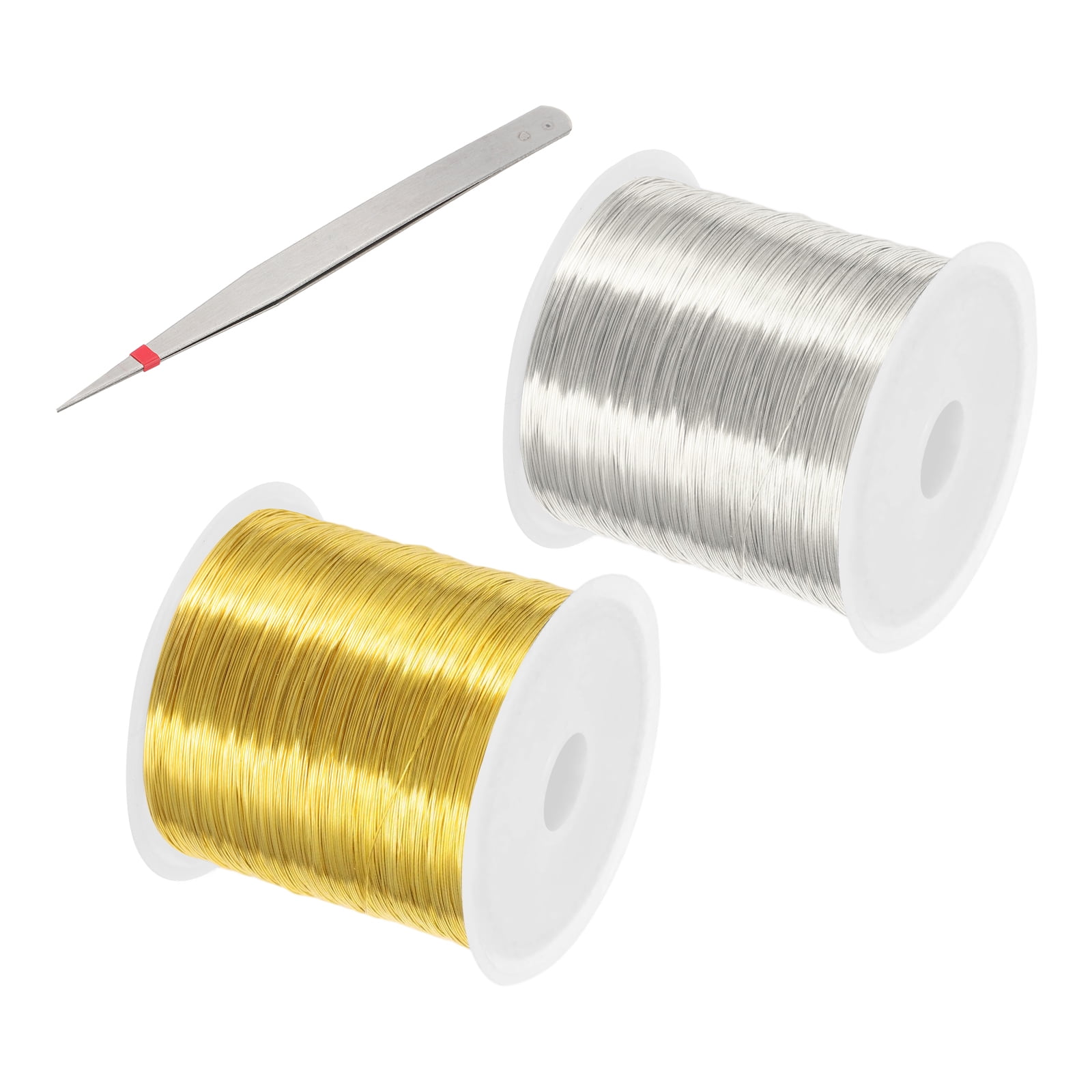 Uxcell 328 Feet / 100 m Jewelry Craft Wire, 2 Pcs Copper Beading Wire with Plier for Jewelry Making, Silver / Gold