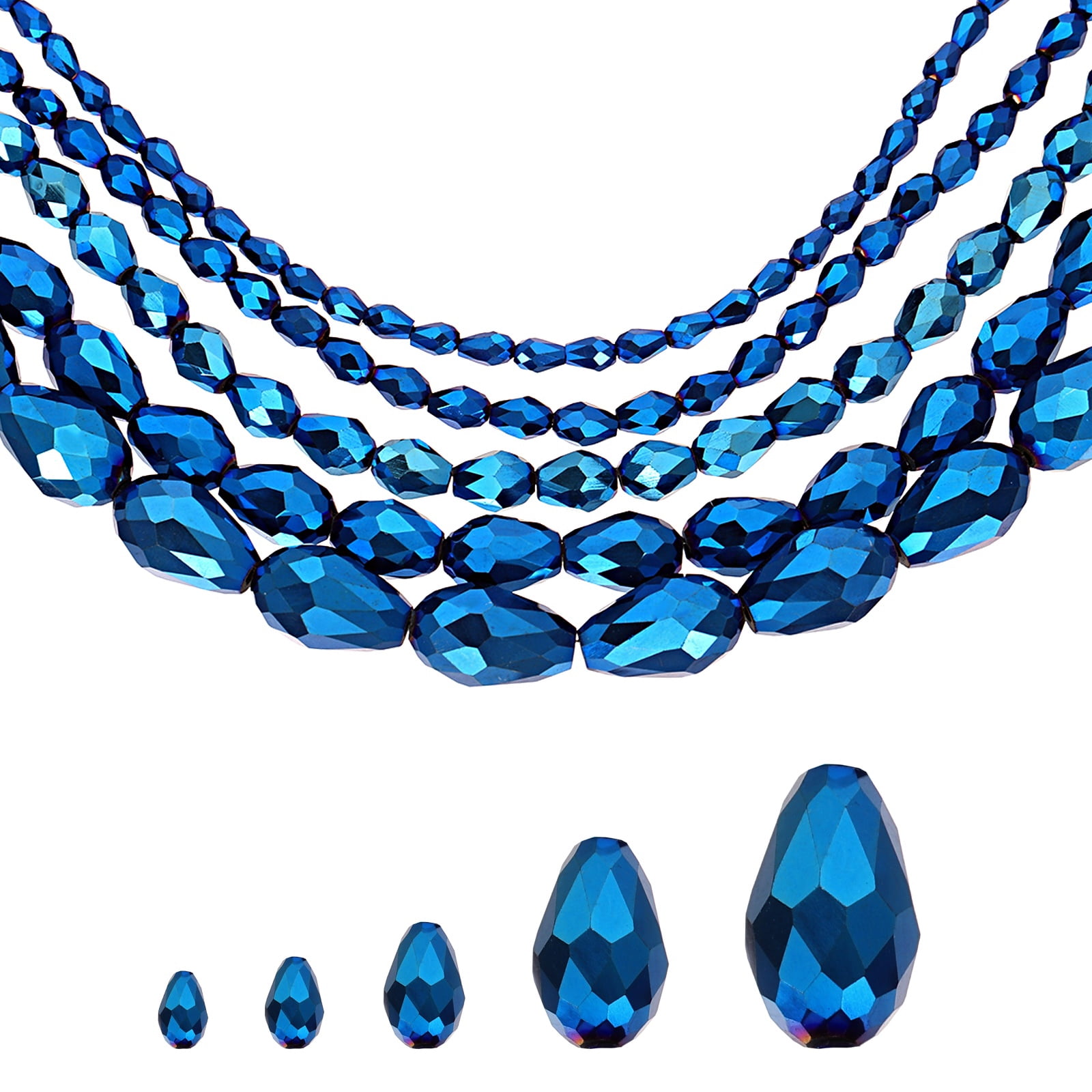 Uxcell 328 PCS Teardrop Crystal Glass Beads, 3x5mm Faceted Shape Crystal AB for Necklace Bracelet Earrings DIY Jewelry Crafts Making Supplies, Blue AB