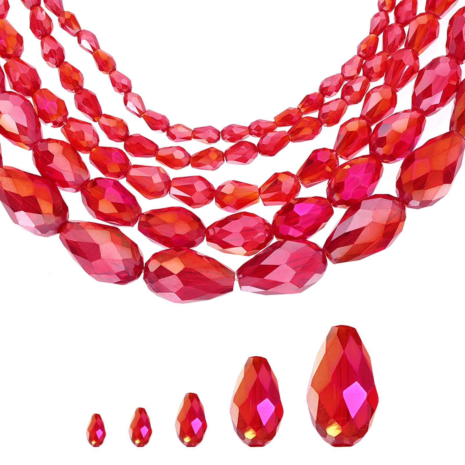 Uxcell 328 PCS Teardrop Crystal Glass Beads, 3x5mm Faceted Shape Crystal AB for Necklace Bracelet Earrings DIY Jewelry Crafts Making Supplies, Bright Red AB