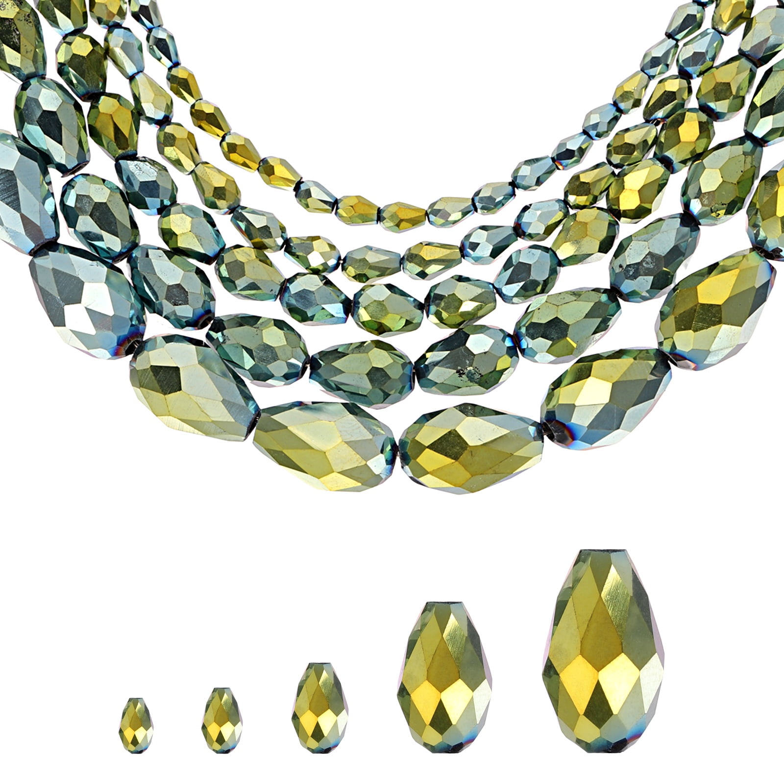 Uxcell 328 PCS Teardrop Crystal Glass Beads, 3x5mm Faceted Shape Crystal AB for Necklace Bracelet Earrings DIY Jewelry Crafts Making Supplies, Green AB