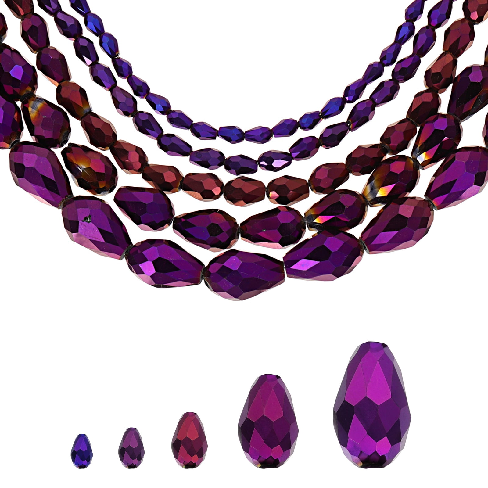 Uxcell 328 PCS Teardrop Crystal Glass Beads, 3x5mm Faceted Shape Crystal AB for Necklace Bracelet Earrings DIY Jewelry Crafts Making Supplies, Purple Plated