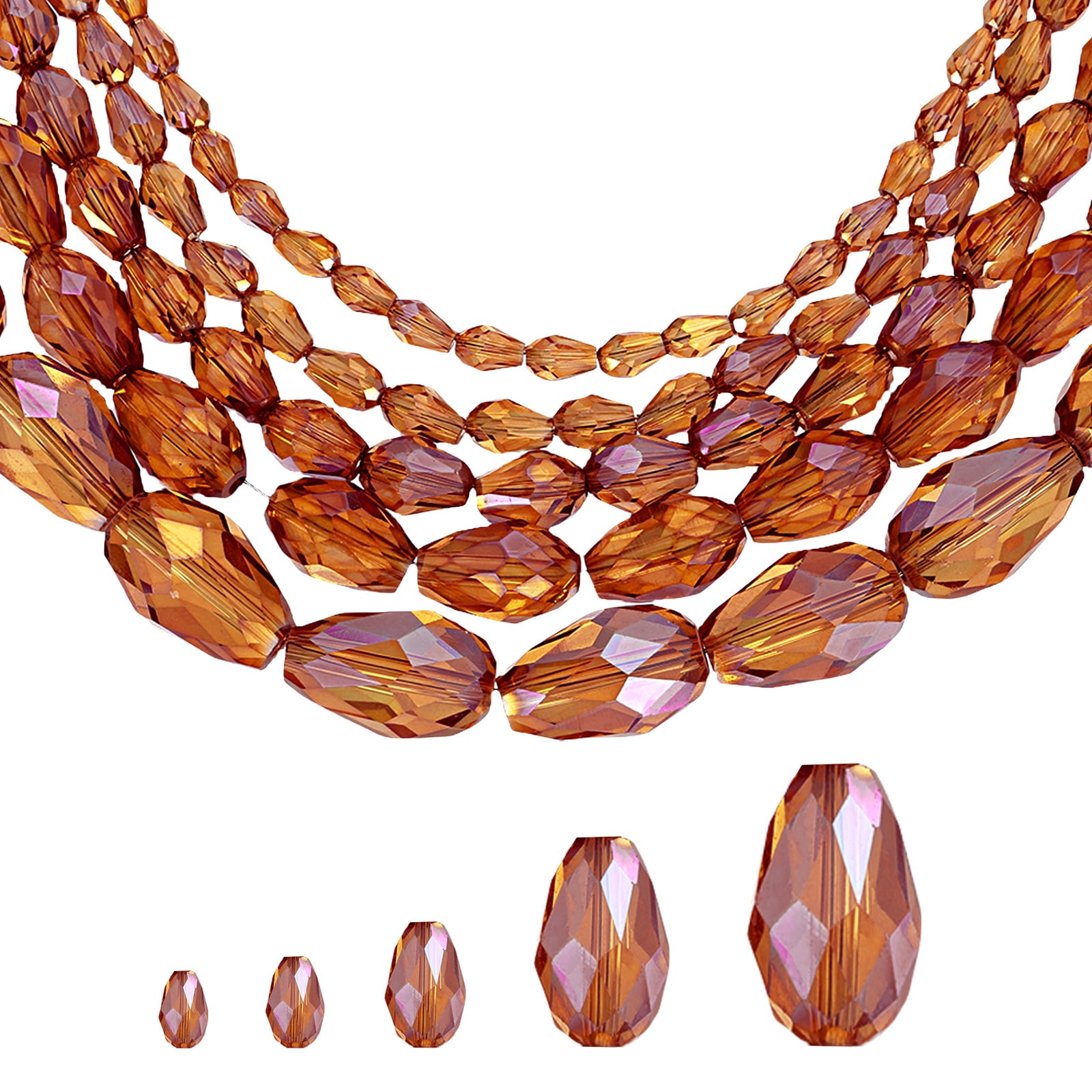 Uxcell 328 PCS Teardrop Crystal Glass Beads, 3x5mm Faceted Shape Crystal AB for Necklace Bracelet Earrings DIY Jewelry Crafts Making Supplies, Red AB