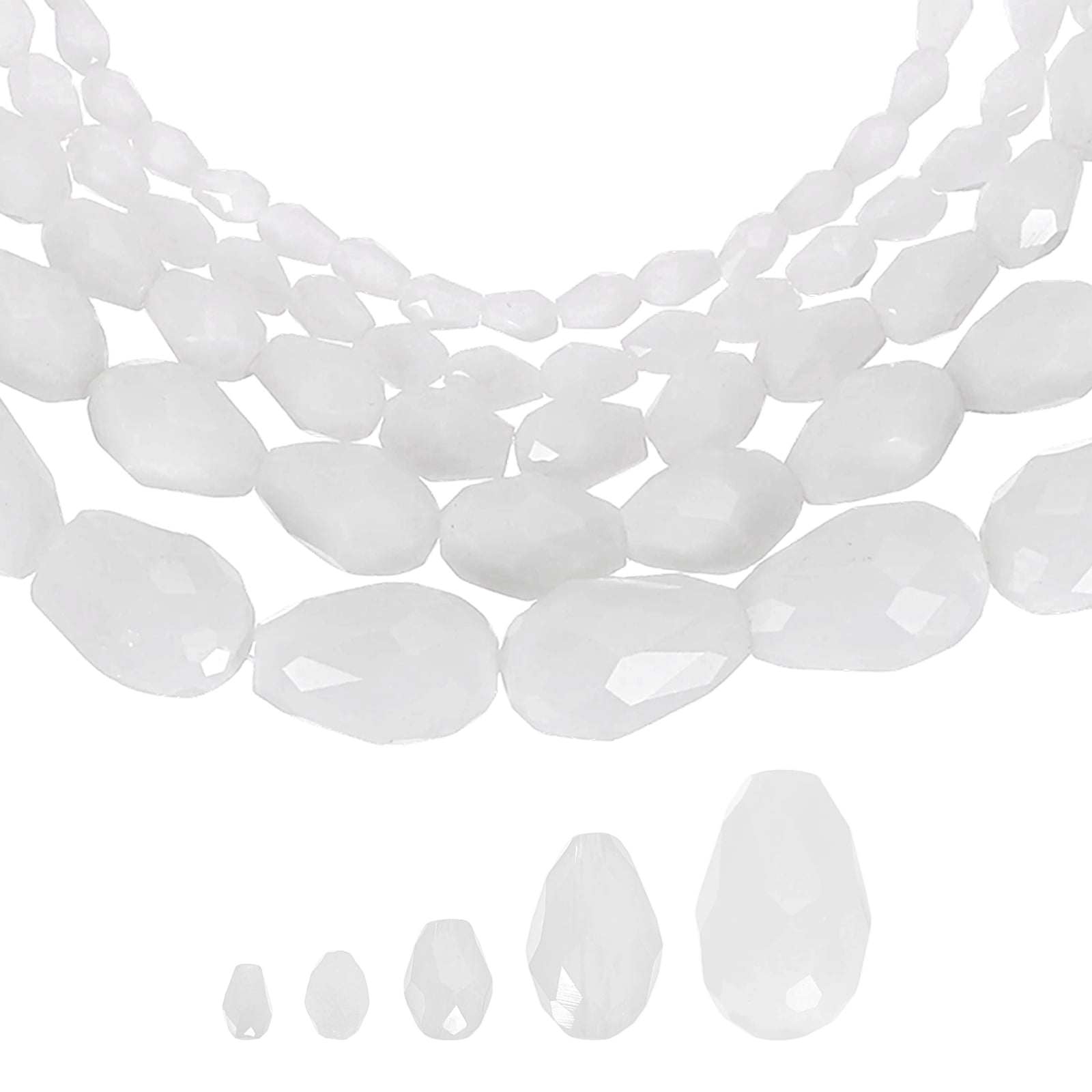 Uxcell 328 PCS Teardrop Crystal Glass Beads, 3x5mm 4x6mm 6x8mm 8x12mm 10x15mm Vertical Hole Faceted Glass Teardrop Spacer Beads for Necklace Bracelet DIY Jewelry Making, Creamy White