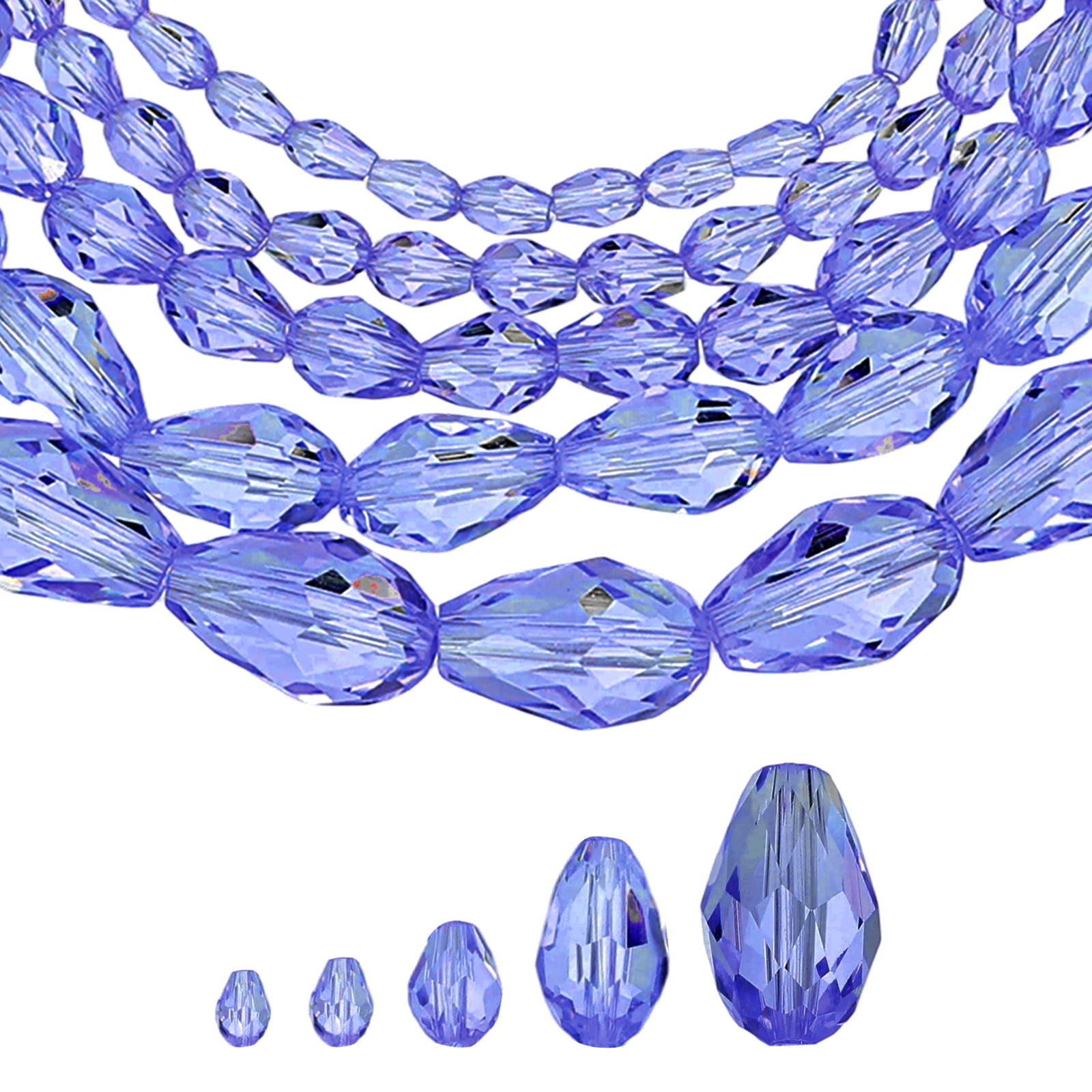 Uxcell 328 PCS Teardrop Crystal Glass Beads, 3x5mm 4x6mm 6x8mm 8x12mm 10x15mm Vertical Hole Faceted Glass Teardrop Spacer Beads for Necklace Bracelet DIY Jewelry Making, Light Blue