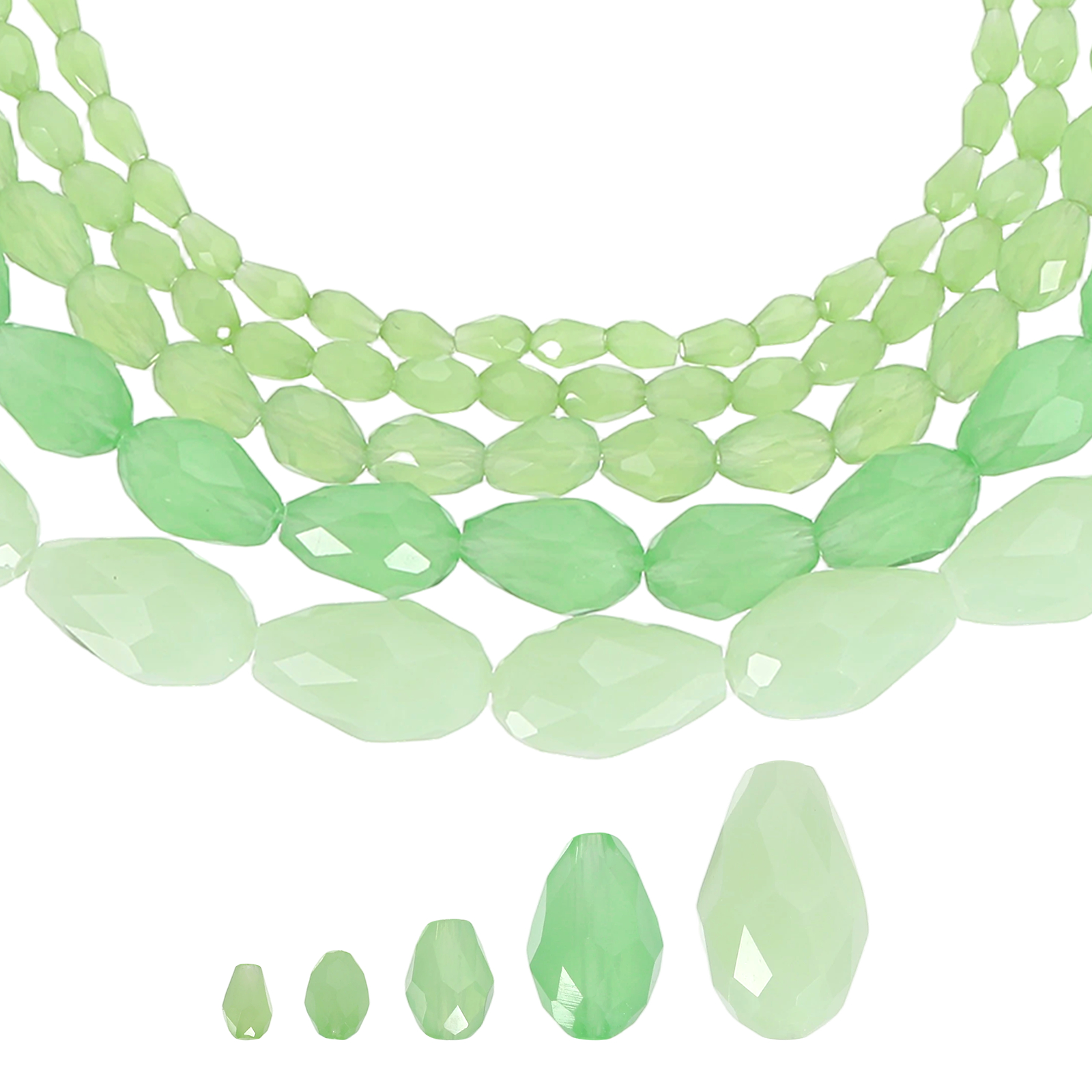 Uxcell 328 PCS Teardrop Crystal Glass Beads, 3x5mm 4x6mm 6x8mm 8x12mm 10x15mm Vertical Hole Faceted Glass Teardrop Spacer Beads for Necklace Bracelet DIY Jewelry Making, Emerald Green