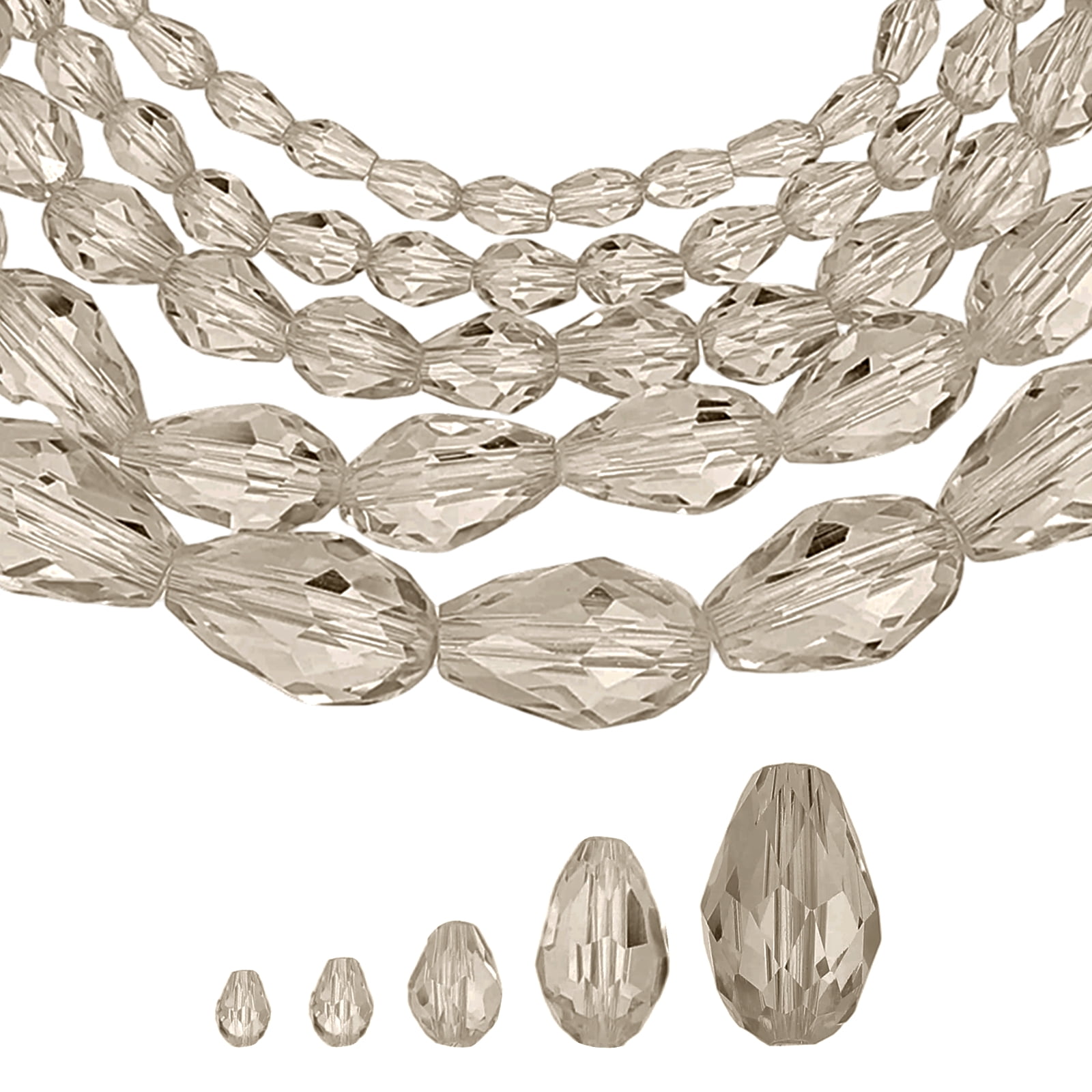 Uxcell 328 PCS Teardrop Crystal Glass Beads, 3x5mm 4x6mm 6x8mm 8x12mm 10x15mm Vertical Hole Faceted Glass Teardrop Spacer Beads for Necklace Bracelet DIY Jewelry Making, Grey