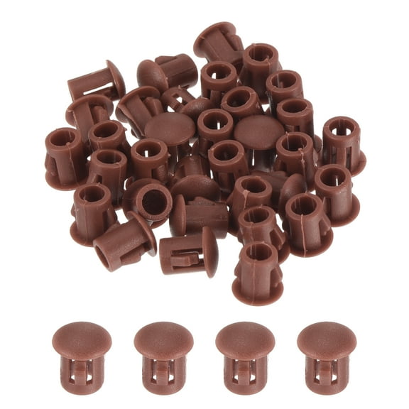 Uxcell 32Pcs Plastic Hole Plugs, Flush Type Panel Hole Plugs Insert End Caps for Locking Hole Furniture Cabinet 5mm Red-Brown