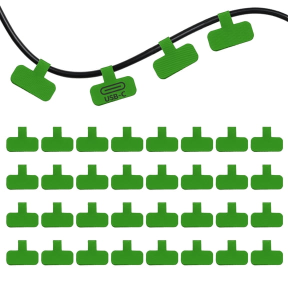 Uxcell 32Pcs Cable Labels Tags, 2.4" Write on Wire Tags Cord Labels Hook Loop Rectangle Cable Ties for Electronics Organize Wire Classify Identification Management, Green