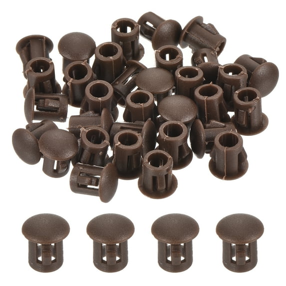 Uxcell 32Pcs Plastic Hole Plugs, Flush Type Panel Hole Plugs Insert End Caps for Locking Hole Furniture Cabinet 6mm Brown