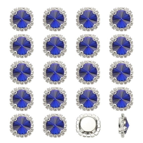 Uxcell 32Pcs Rhinestone Buttons, Flatback Sew on Rhinestones for Crafts, Dark Blue