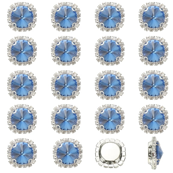 Uxcell 32Pcs Rhinestone Buttons, Flatback Sew on Rhinestones for Crafts, Light Blue
