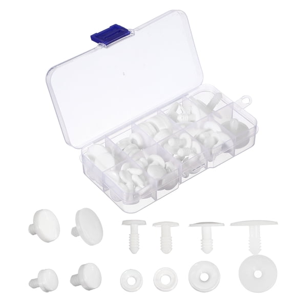 Uxcell 32Set 12/15/20/25mm 1/2, 9/16, 13/16, 1 Inch Doll Joints, Plastic Removable Animal Joints Connector Engage Bolt Doll Making Supplies for Bear Limbs Head Joint DIY, White