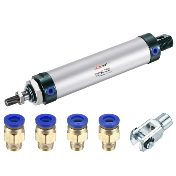 Uxcell 32mm Bore 100mm Stroke Pneumatic Air Cylinder with Y Connector and 4Pcs Quick Fitting Set