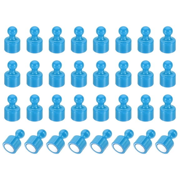 Uxcell 32pcs Magnets Push Pins, 0.8x0.5" Strong Fridge Magnets Magnetic Whiteboard Decorative Thumbtacks for Refrigerator Locker Calendar Office, Blue