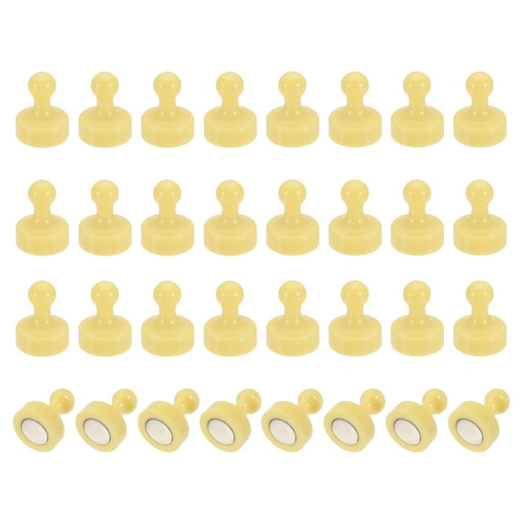 Uxcell 32pcs Magnets Push Pins, 1x0.8" Strong Fridge Magnets Magnetic Whiteboard Decorative Thumbtacks for Refrigerator Locker Calendar Office, Yellow