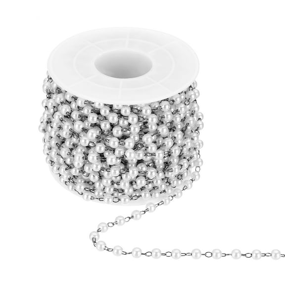 Uxcell 33 Feet Pearl Beaded Chains Roll, 4mm Faux Pearls Beads Garland String Bulk with Spool for Jewelry Making DIY Craft, Metallic Black