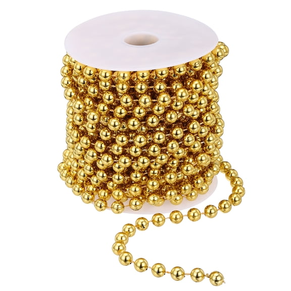 Uxcell 33 Feet Pearl String 8 mm Craft Pearl Bead Garland Faux Beads Spool Roll Strands Pearls Trim Gold
