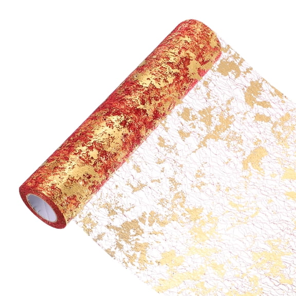 Uxcell 33 Feet Table Runner, Sequin Gold Foil Thin Mesh Metallic Table Runner Roll Table Decorations for Event Party, Birthday Party, Weddings, Christmas, New Year, Red Gold