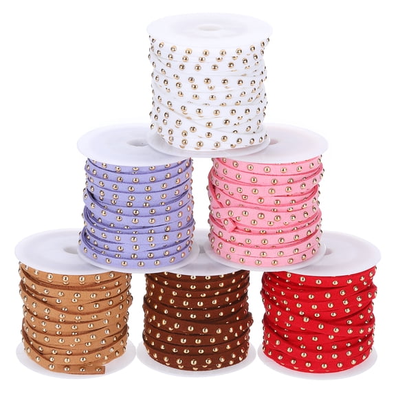 Uxcell 33 Yard 5mm Faux Suede Leather Cord,6 Roll Flat Microfiber String with Rivet