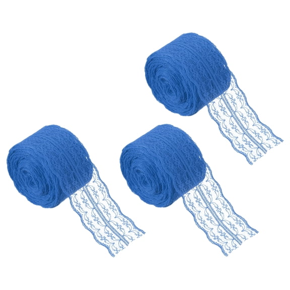 Uxcell 33 Yard Lace Trim Ribbon, 1.8 Inch Wide Vintage Floral Pattern Crochet Lace Edge Ribbon Trimming for DIY Sewing Crafts Gift Wrap Wedding Dress Home Decoration(Dark Blue, 3 Roll)