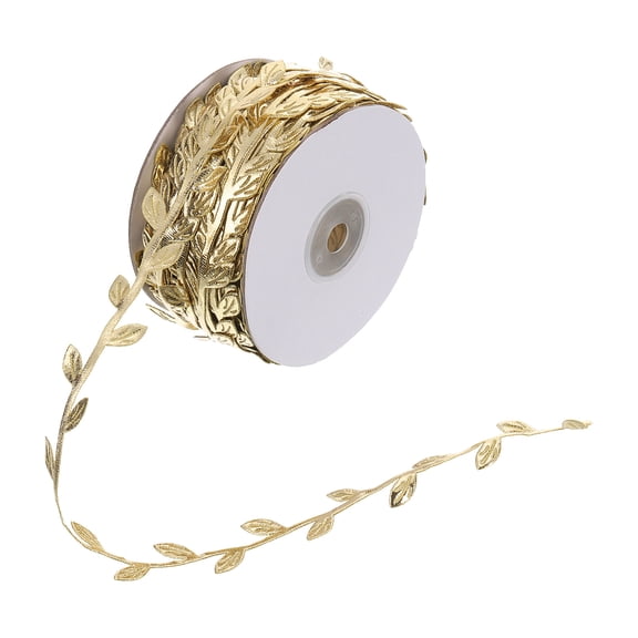 Uxcell 33 Yards Gold Leaf Ribbon, Leaves Trim Rope Artificial Leaf String for Christmas, Style 5