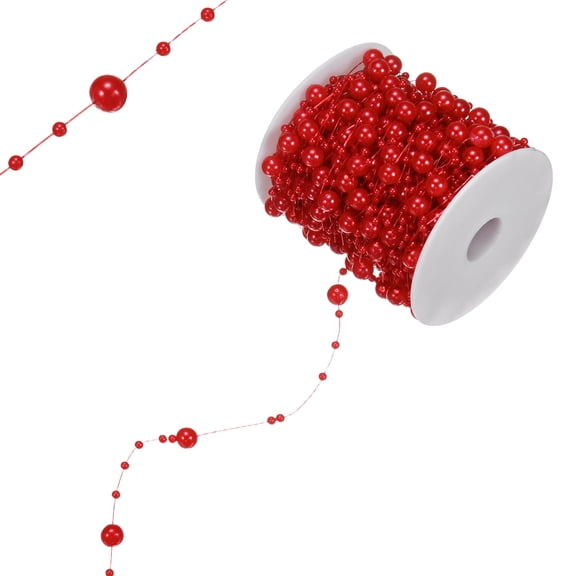 Uxcell 33 Yards Pearl Beaded Chain Trim 3-8mm Bright Red Pearl Beads Beaded Garland for DIY Crafts/Bouquet/Wedding