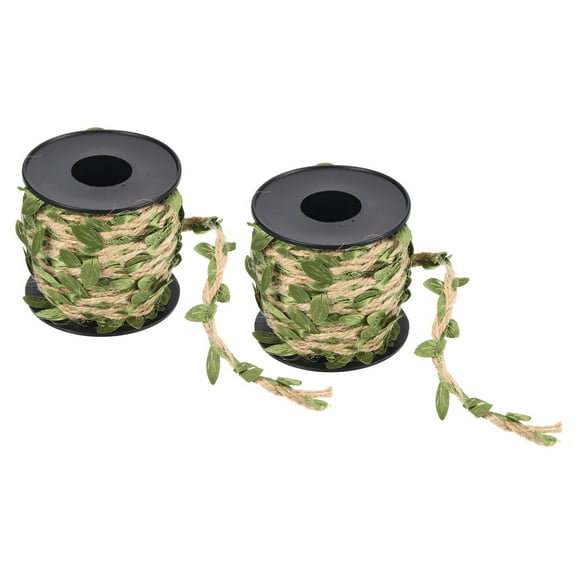 Uxcell 33ft 5mm Burlap Leaf Ribbon Artificial Vine Natural Jute Rope Twine, Green 2 Roll