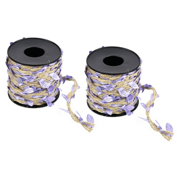 Uxcell 33ft 5mm Burlap Leaf Ribbon Artificial Vine Natural Jute Rope Twine, Light Purple 2 Roll